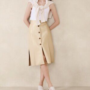 NWT Banana Republic Oyster Pearl Seamed Vegan Leather Midi Skirt